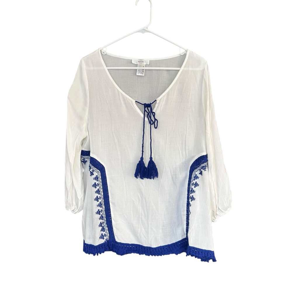 Entro Anthropologie Women’s Tunic Shirt Blue Embroidery Regencycore Size Medium